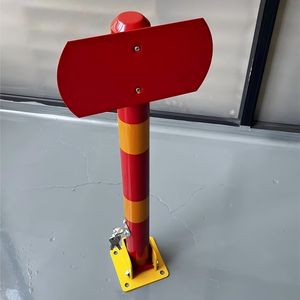 Fold Down Steel Parking Post with Padlock for Private Parking Space Road Driveway Entrance Sidewalk with Reflective Stripes Custom Size