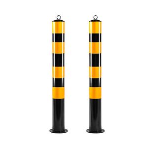 Yellow Black Steel Warning Bollard Pair with Lifting Ring for Garage Safety Security Urban Factory with Reflective Stripes Custom Size