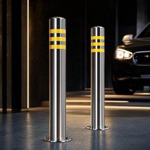 Stainless Steel Bollard with Triple Reflective Bands for Garage Security Urban Factory Campus with Custom Size Powder Coating Lock System