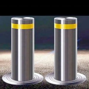 Fixed Stainless Steel Bollard with Yellow Reflective Band for Sidewalk Warehouse Community Hotel Government Parking with Powder Coating Lock System