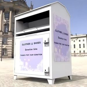 Clothing Donation Recycling Bin Coated Steel Advertising Panel Custom Logo Vertical Outdoor Street Community Cabinet