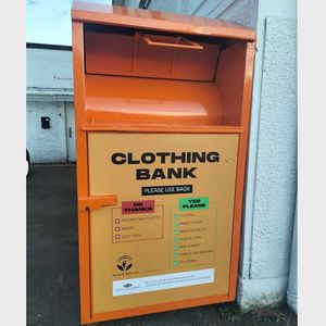 Clothing Donation Recycling Bin Powder Coated Steel Tall Front Loading Outdoor Community Park Cabinet