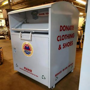 Clothing Donation Recycling Bin Coated Steel Rectangular Vertical Outdoor Park Community Container