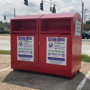 Clothing Donation Recycling Bin Powder Coated Steel Security Lock Front Loading Outdoor Commercial Community Cabinet