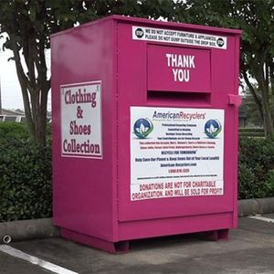 Clothing Donation Recycling Bin Powder Coated Steel Custom Logo Front Loading Outdoor Street Charity Center Receptacle