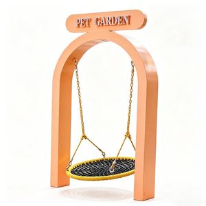 Pet Training Dog Park Swing Arch Woven Disc Seat Orange Hanging Rope Metal Garden