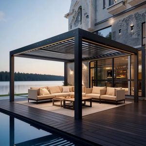 Electric Aluminum Pergola Motorized Louver for Outdoor Garden Gazebo Bioclimatic Pergola Motorized Aluminium Metal Pavilion Adjustable Louver Roof