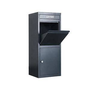 Dark Grey Freestanding Metal Tall Parcel Box for Home Entrance Delivery Outdoor Porch Garden Patio with Waterproof Lid Lockable Door