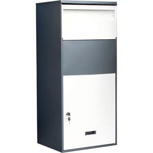 Black White Two Tone Metal Tall Parcel Box for Home Entrance Porch Patio Courtyard Driveway Yard Outdoor with Pedestal Base