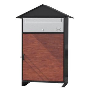 House Shaped Wood Grain Metal Parcel Box for Garden Front Yard School Office Park Street Outdoor with Anti Theft Lock