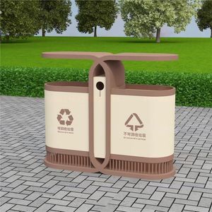 Garbage Waste Bin Metal Outdoor Public Street Double-Classification Trash Rubbish Bin